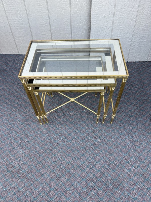67198 Modern Metal Brass Stacking Lamp Tables w/ glass Mirrored Edge Stand s gallery