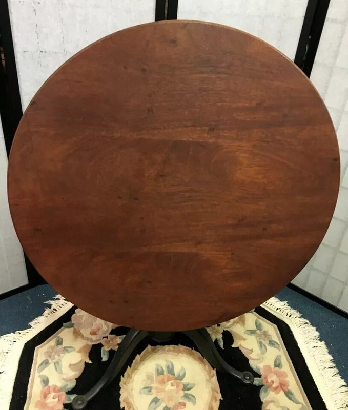 ANTIQUE WALNUT TILT TOP TEA OR WINE TABLE CAST IRON BASE LOCAL PICKUP NC