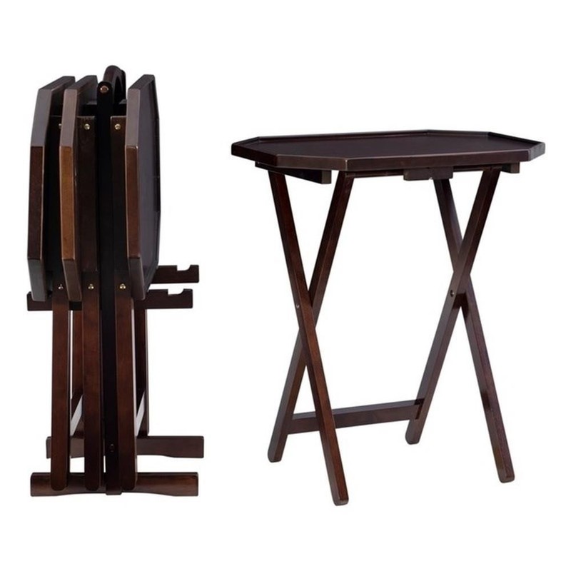 Linon James Wood Five Piece Tray Table Set in Espresso gallery