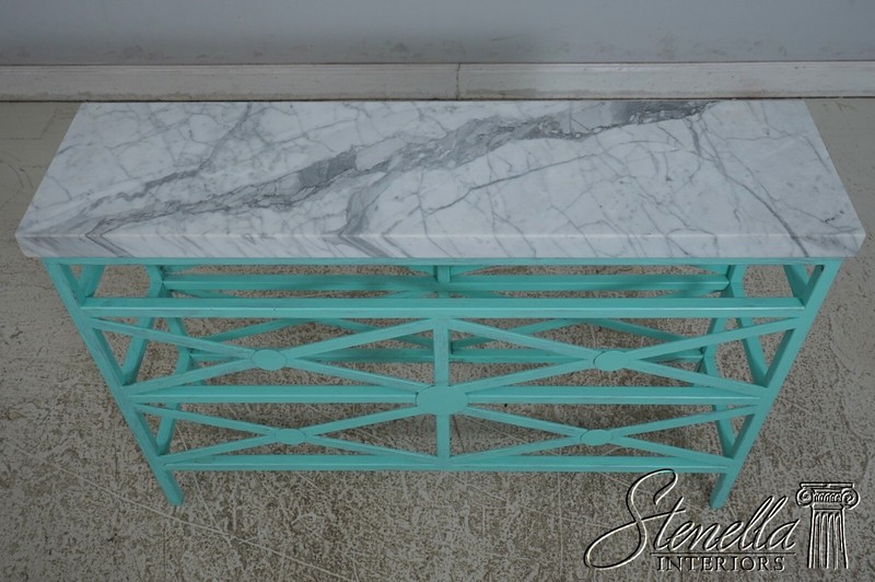 67438: EJ VICTOR Modern Design Verdigris Marble Top Metal Base Console Table gallery