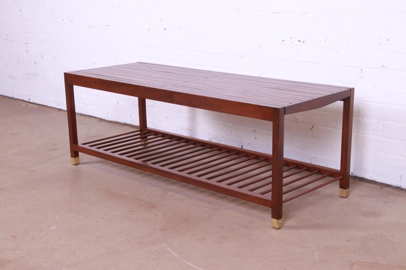 Baker Furniture Mid-Century Modern Teak Slat Expanding Coffee Table, Refinished