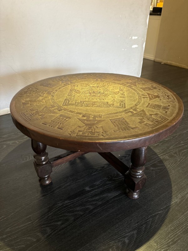 1960s Angel Pazimo Embossed Leather and Wood Coffee Table by Angel Pazmino gallery