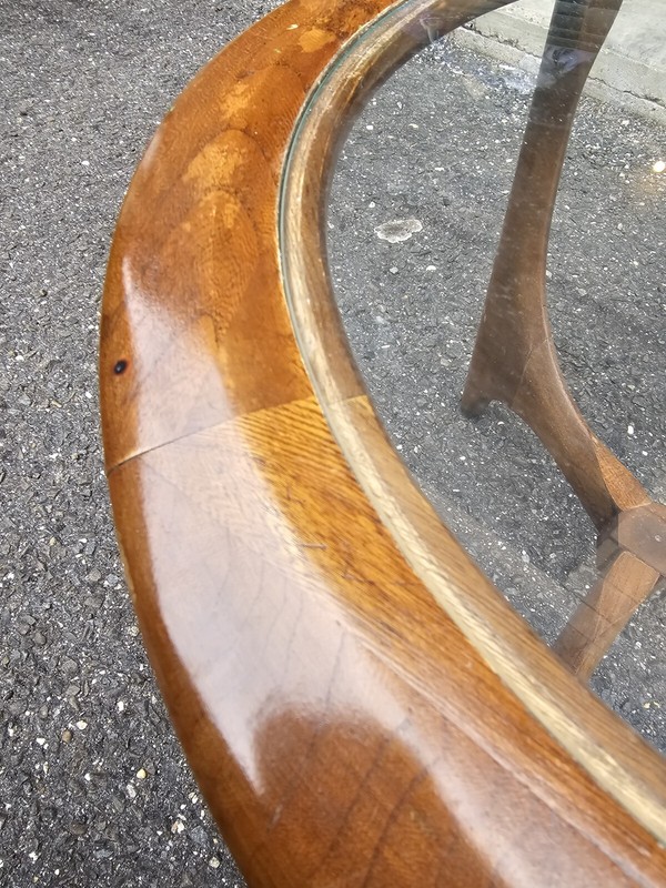 Adrian Pearsall Lane Mid Century Walnut Glass Sculptural Round Side End Table gallery