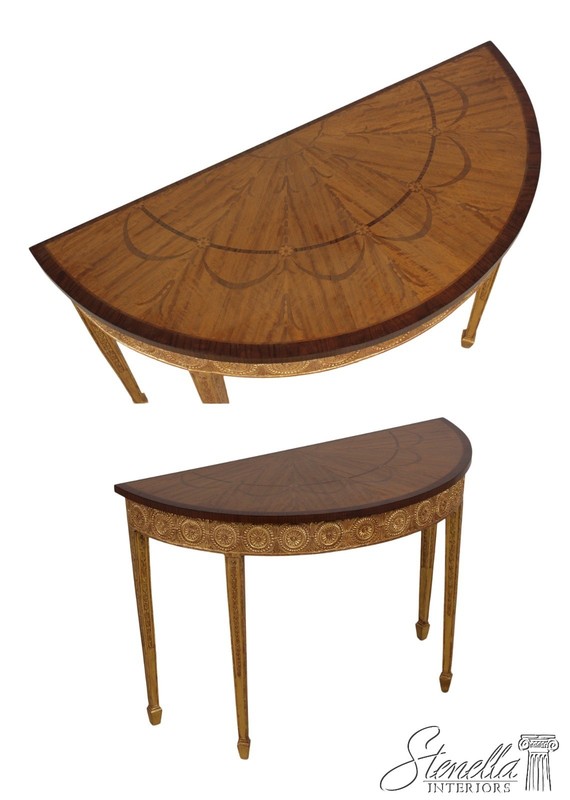 L28431EC: Adam Gold Gilted Satinwood Inlaid Demilune Console Table