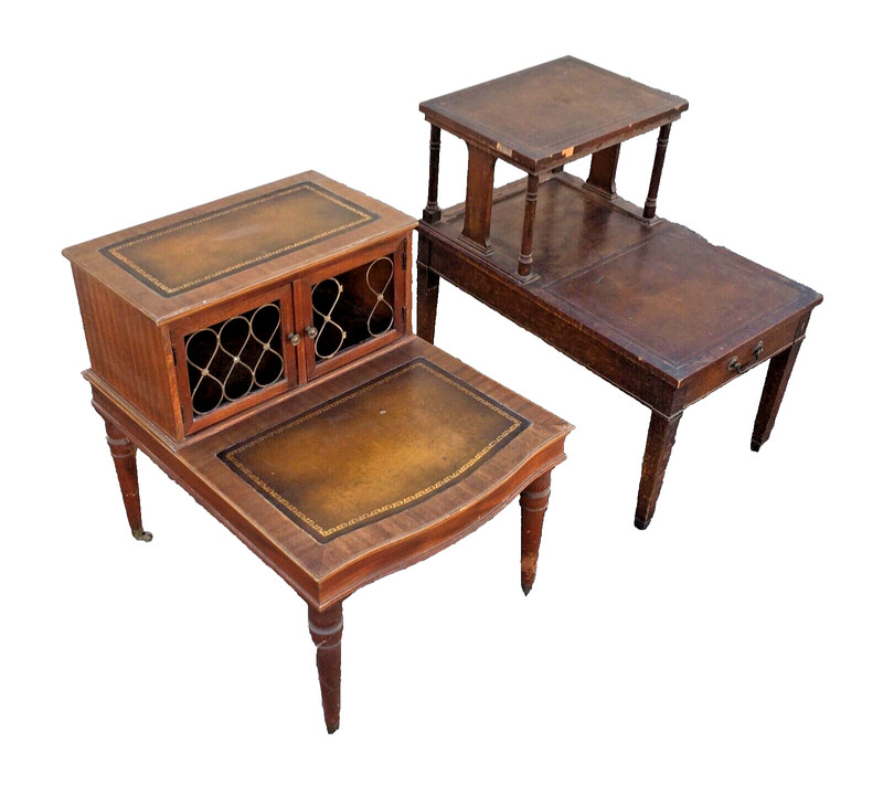 Vintage Two Tier Step Table Mismatched Set of 2 Wear & Damage