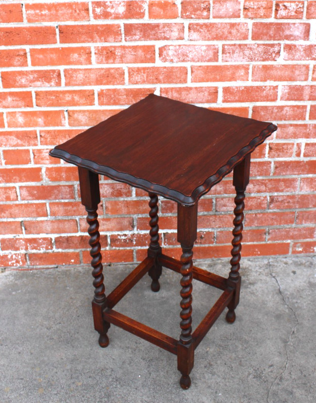 English Antique Oak Barley Twist Jacobean Crusted Edge Side Table gallery