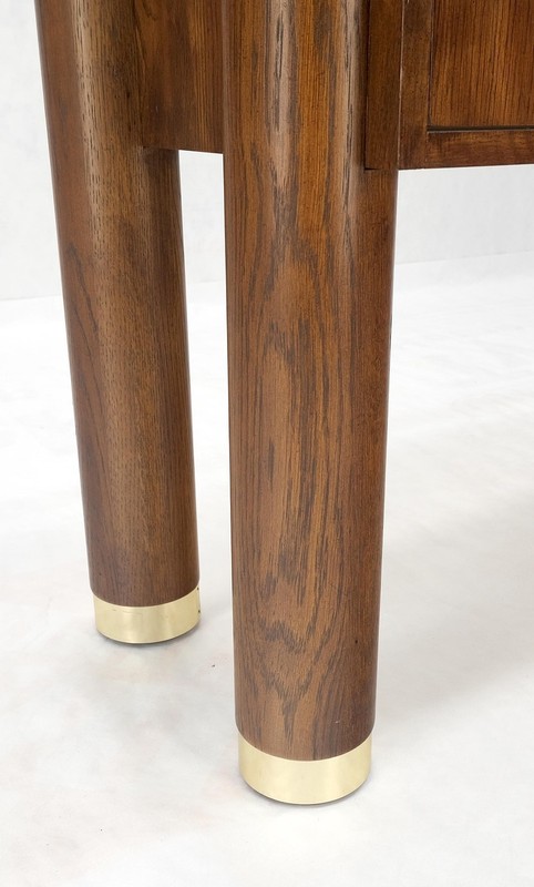 Heavy Solid Oak Cylinder Legs Brass Tips Hardware Two Drawers Console Table MINT gallery