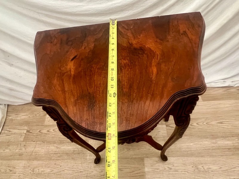 French Victorian Demilune Console Table Hand Carved Petite size Mahogany gallery