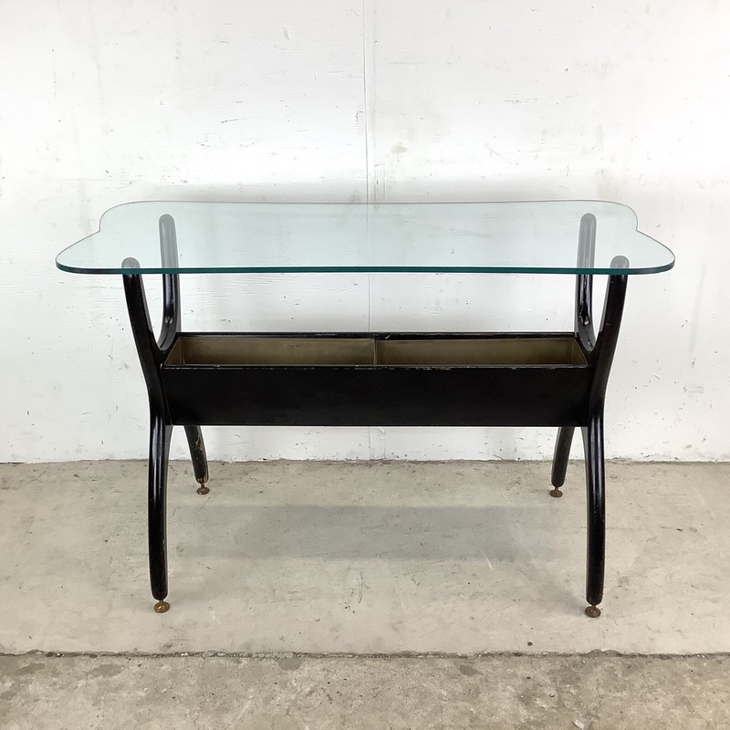 Mid-Century Scuptural Base Console Table With Glass Top