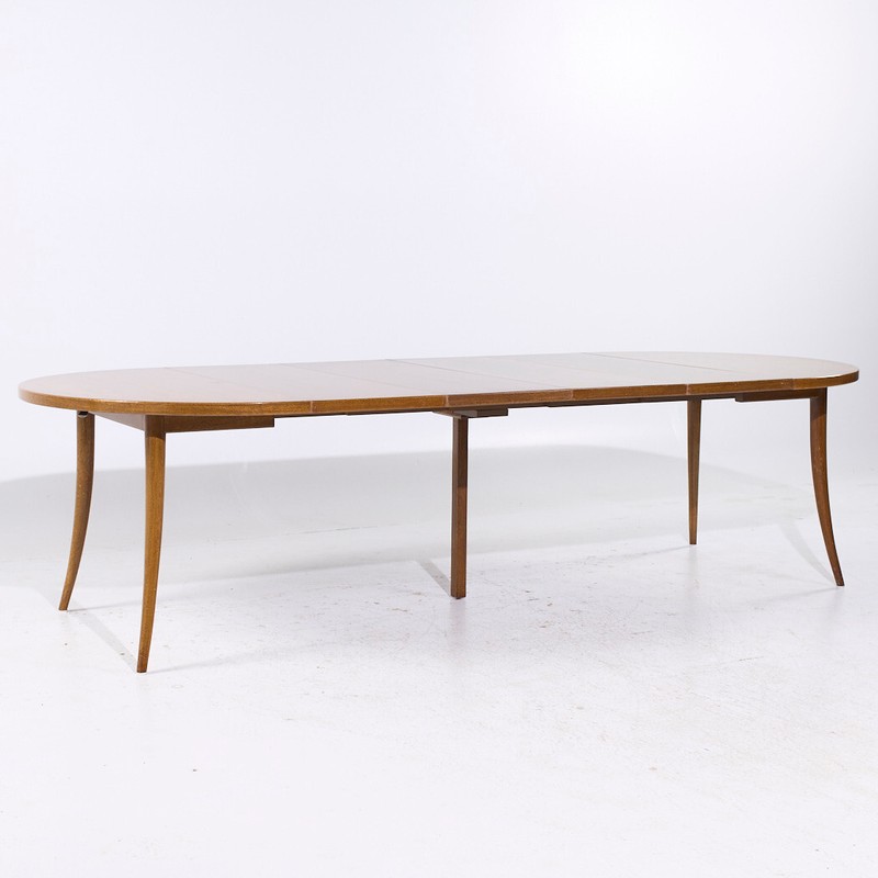 Harvey Probber MCM Bleached Mahogany Expanding Saber Leg Dining Table w/4 Leaves