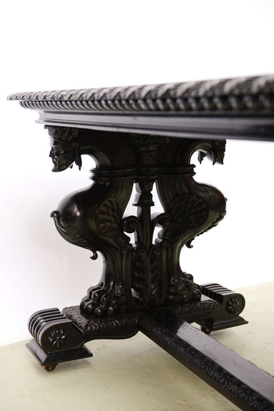 Important 19thc.Renaissance Grand Estate English Ebony Library Table-Provenance gallery