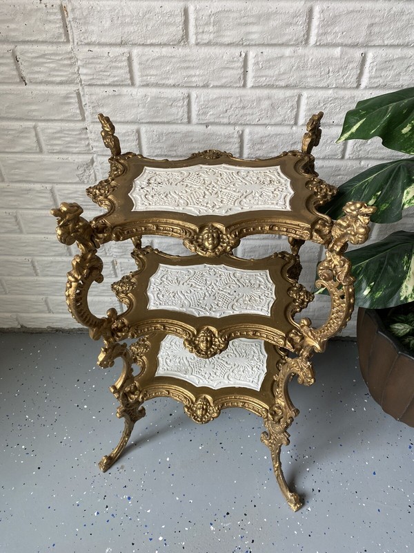 Very Rare Victorian Style Antique Solid Brass Three Tier Corner Table