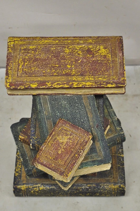 Vintage Regency Style Figural Faux Stacked Book Form Round Glass Top Side Table gallery