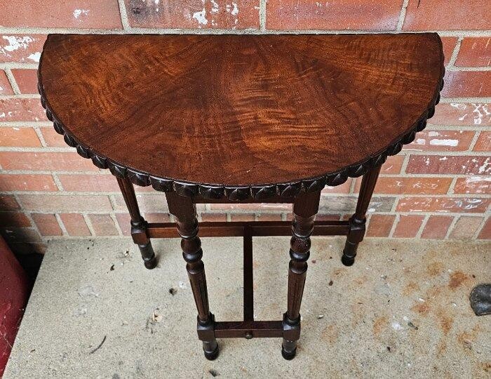 Vintage Half Moon End Table Plant Fern Stand Carved Solid Mahogany Ornate gallery