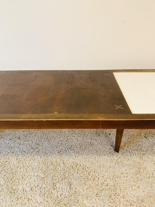 AMERICAN of MARTINSVILLE Rectangle COFFEE TABLE Brass X Inlaid MCM Mid Century gallery