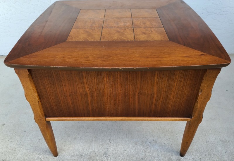 Vintage Mid Century LANE MCM Walnut and Burl Side End Table 2 Drawers 1923 gallery