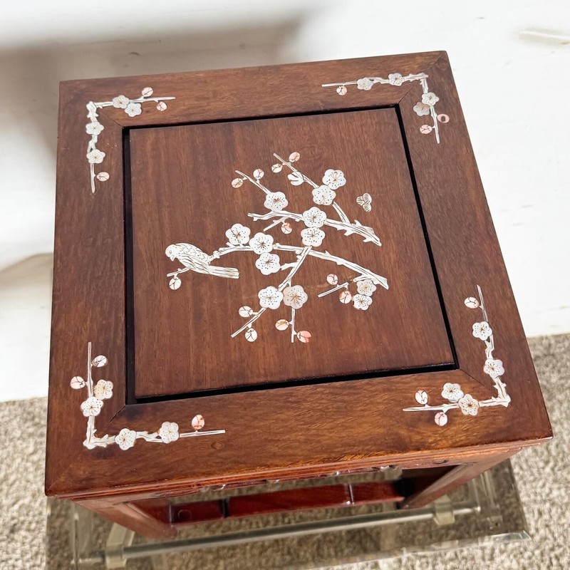 Chinese Wooden and Mother of Pearl Inlay Pedestal/Side Table gallery