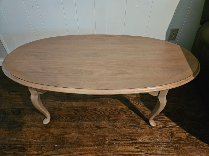 vintage solid wood coffee table, stained gallery