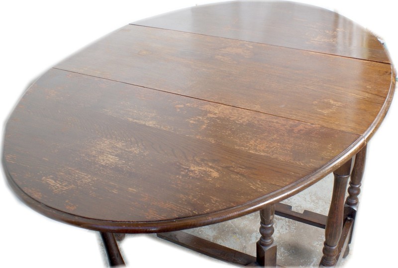 Solid British Tiger Oak Shabby Antique Drop Leaf Gate Leg Table England gallery