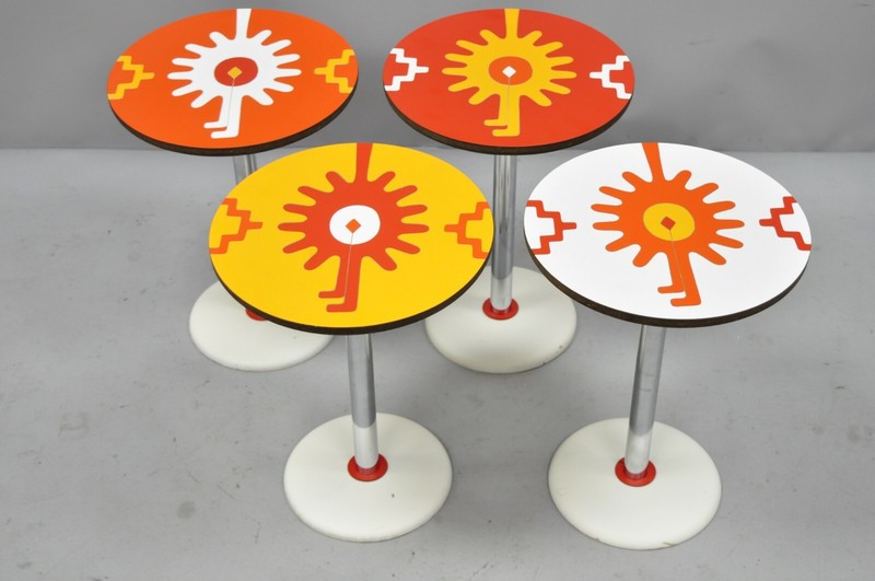 Mid Century Orange Yellow White Round Side Tables by R. Johnson - Set of 4 gallery