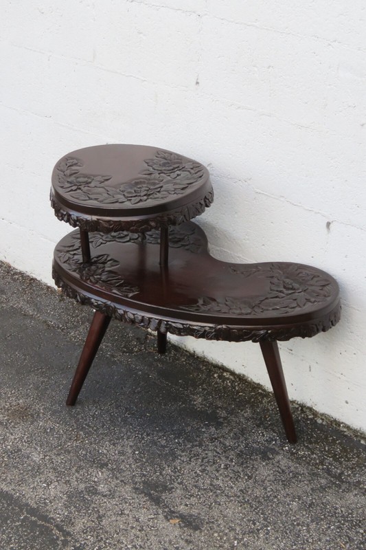 Heavy Carved Solid Mahogany Kidney Shape Two Tiers Coffee Table 5150 gallery