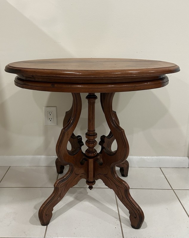 Antique Victorian Oval Parlor Table-Eastlake End Table-Carved Oak Display Stand gallery