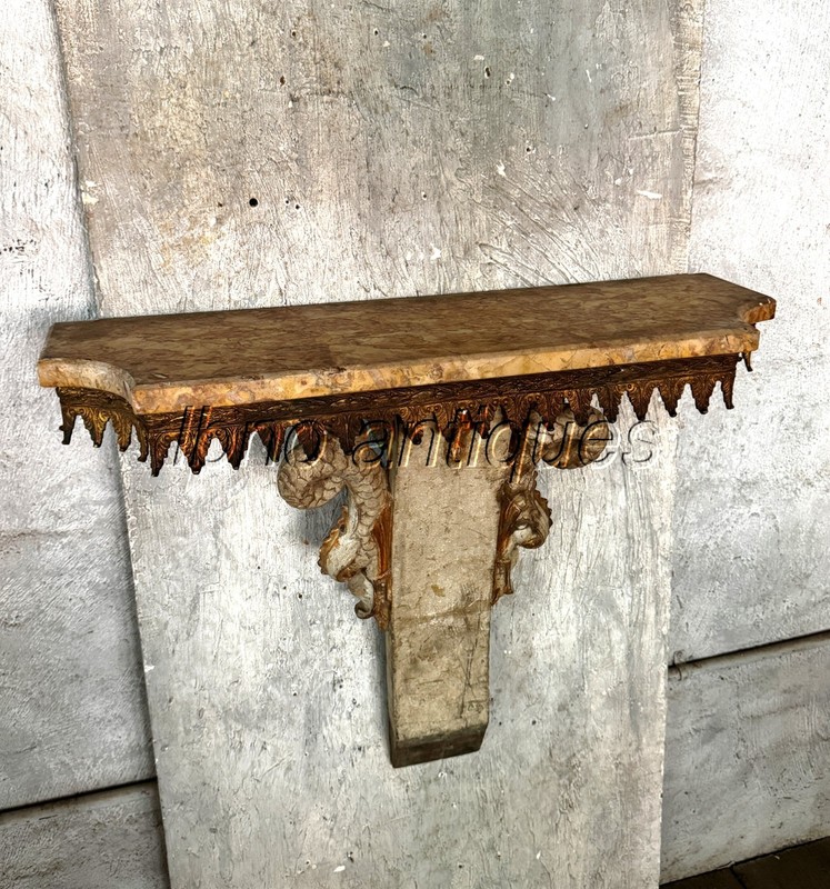 CHARMING 19TH C. ITALIAN WALL MOUNTED CONSOLE TABLE . MYTHOLOGICAL MONSTER FISH gallery
