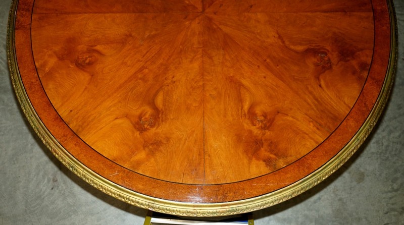 IMPORTANT CONTINENTAL WALNUT AMBOYNA GILTWOOD DINING OR EXTRA LARGE CENTRE TABLE gallery