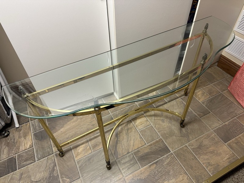 Vintage Mid Century Modern Labarge Style Glass Table with Bronze Base