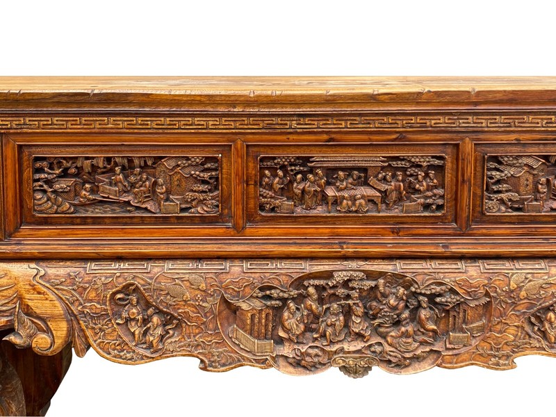 Chinese Vintage Opera Scenery Lion Heads Carving Long Altar Console Table cs7795 gallery