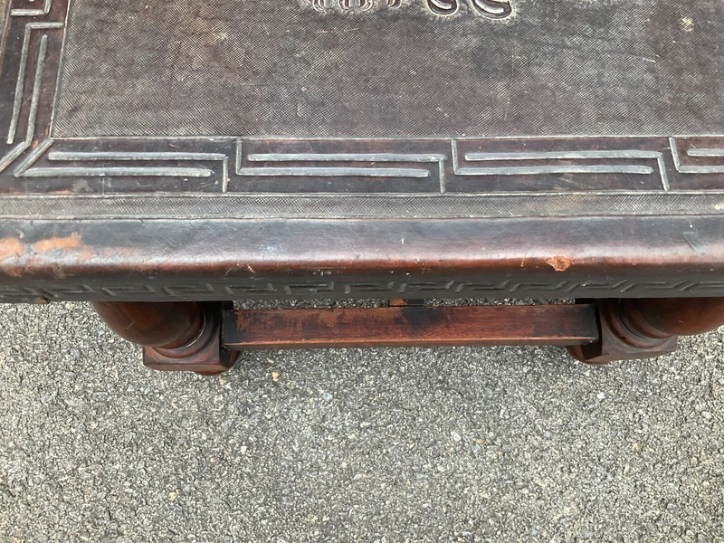 Vintage Mid Century Peruvian Hand Tooled Leather Top Coffee Table gallery