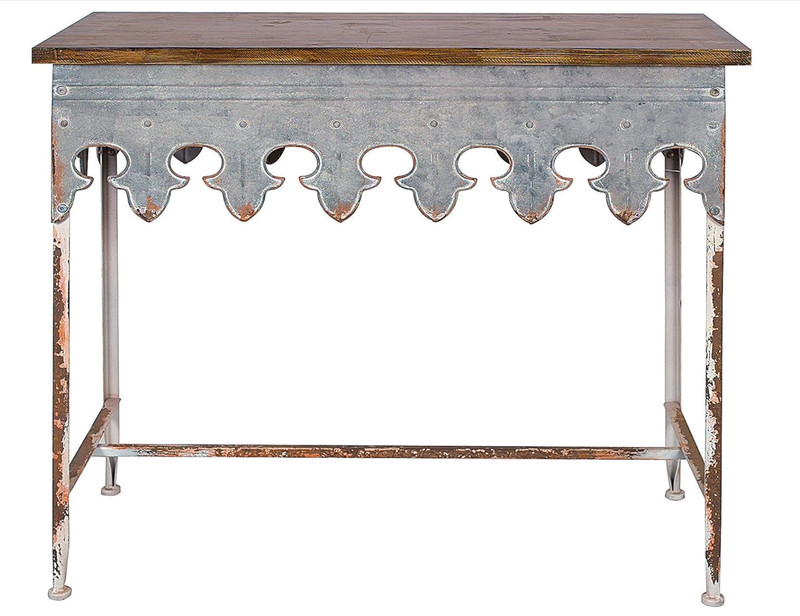 Creative Co-Op Metal Scalloped Edge Table with Zinc Finish and Wood Top gallery