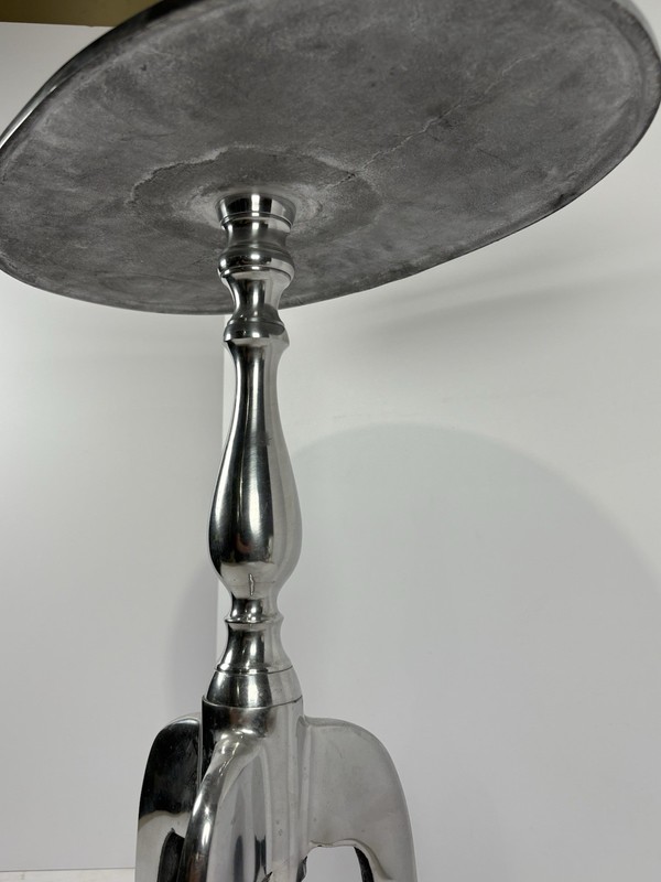 Mid Century Modern Aluminum Silver Metal Round Night Stand Table Wine Table gallery