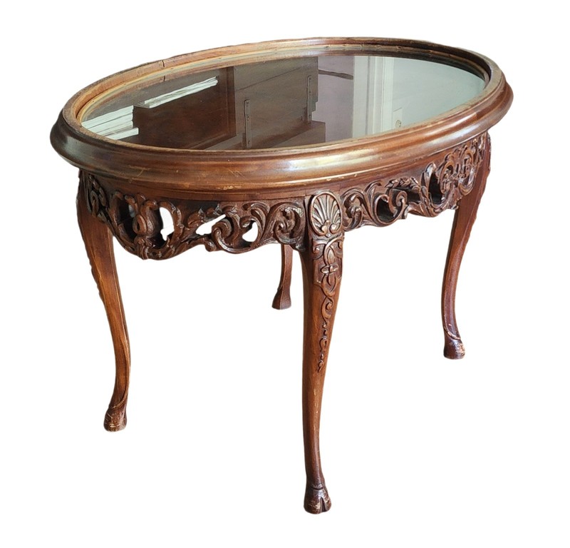 Vintage Imperial Grand Rapids Ornate Mahogany Glass Top Coffee Side Table