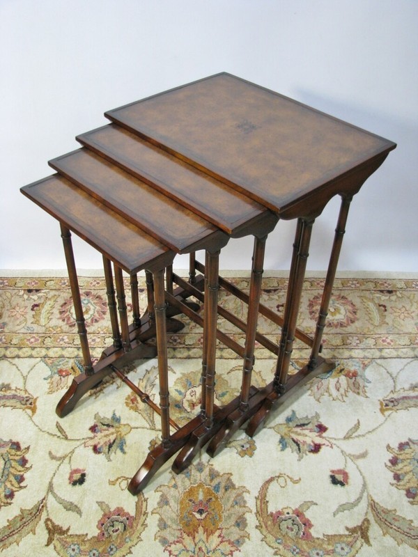 Theodore Alexander Set of 4 Georgian Style Mahogany Nesting Tables Faux Bamboo