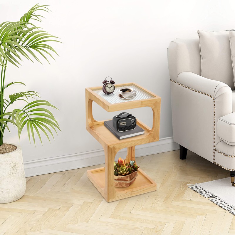 End Table 3-Tier Wood Nightstand End Table for Small Spaces with Open Storage gallery