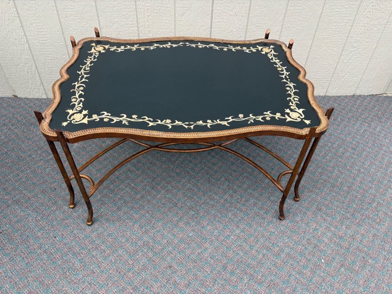 67617 Vintage French Style Coffee Table with Painted Floral Design gallery