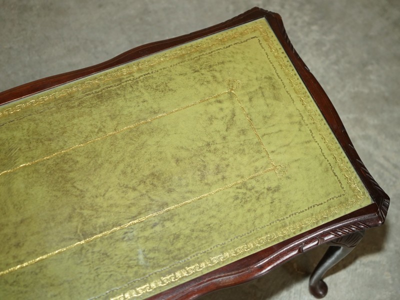 MEDIUM SIZED GREEN LEATHER & BEECH WOOD BEVAN FUNNELL COFFEE TABLE NICE PATINA gallery