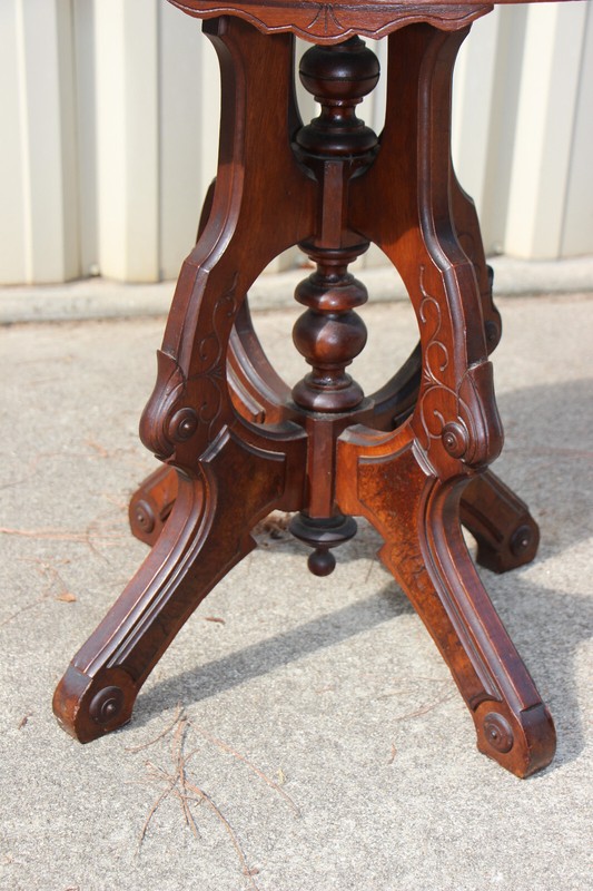 Fancy Walnut Victorian Renaissance Revival Oval Marble Top Table ~ Ca.1870 gallery