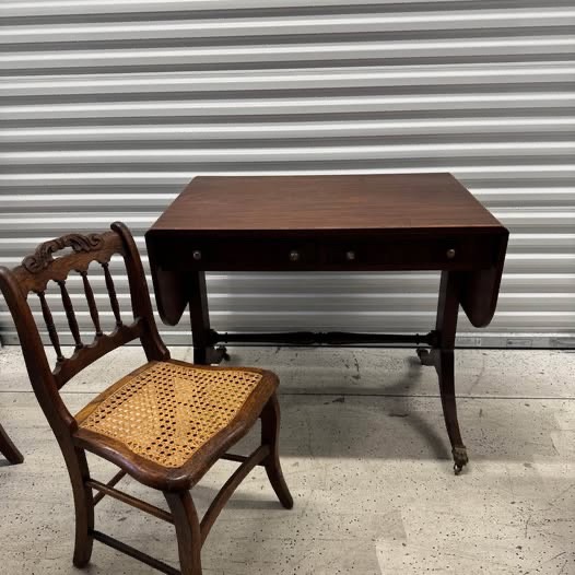 19th Century Mahogany Drop-Leaf Sofa Table With Chair