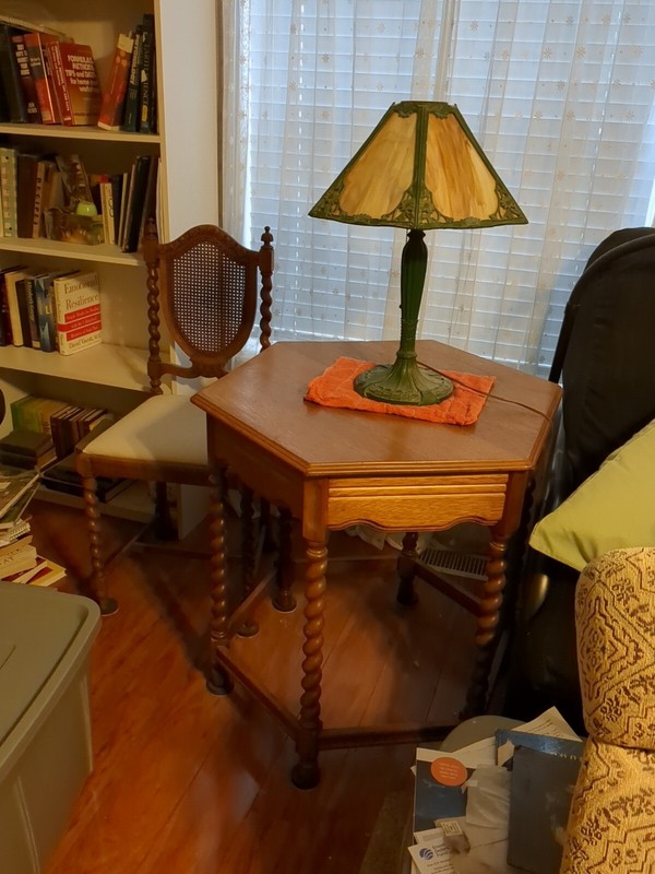 antique Oak Hexagon Side Table And Chair gallery