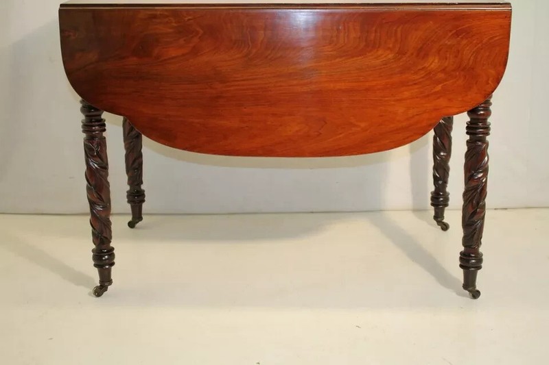 Great Federal Solid Crutch Mahogany Drop Leaf Side End Table on Casters, 19th c. gallery