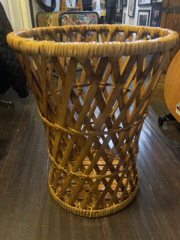 1950s Vtg Wicker Rattan Bentwood Bamboo Table Plant Stand Boho Tiki Hourglass gallery