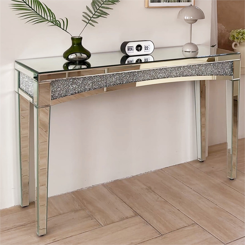 Artloge Crushed Diamond Mirrored Console Table Entrance Furniture Home Office gallery