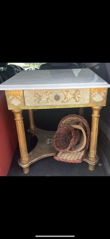 Original Italian Florentine Hand Crafted Wood Marble Top Table