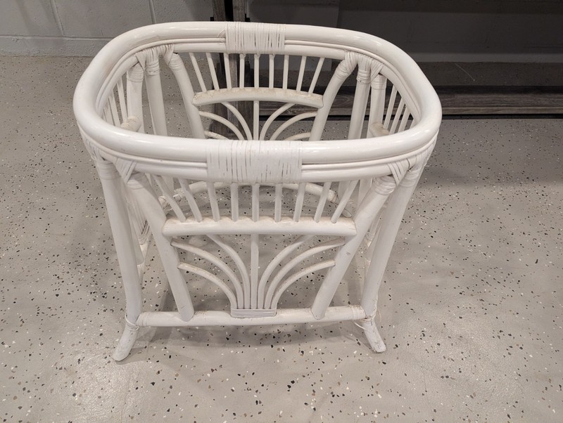 Vintage White Rattan Table Base Wicker Boho Coastal Needs Glass Top