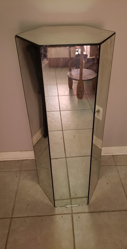 Vintage Postmodern Mirrored Hexagonal Pedestal Stand MCM gallery