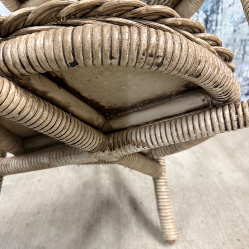 Vintage Woven Rattan Two Tier Glass Top Side Table Boho Coastal Decor gallery
