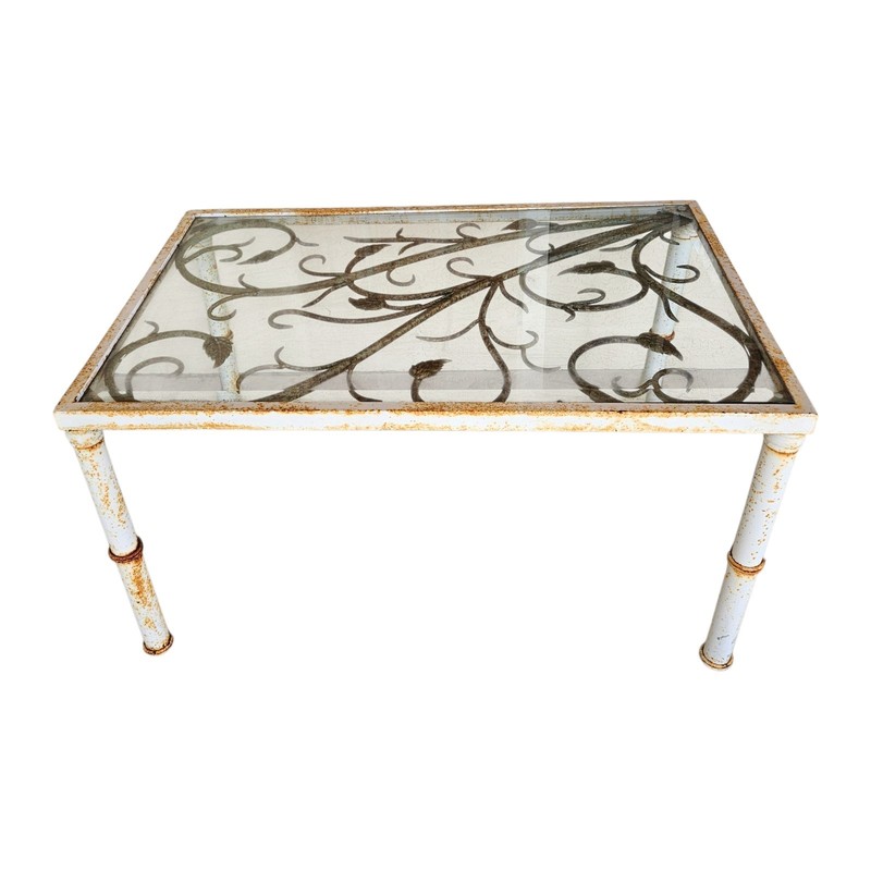 French Country Coffee Table Beveled Glass Top Vintage Farmhouse Cottagecore