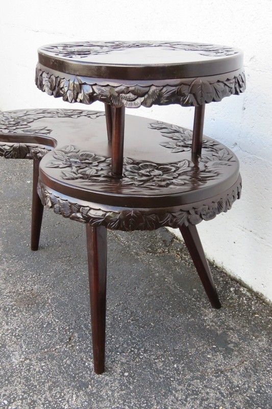 Heavy Carved Solid Mahogany Kidney Shape Two Tiers Coffee Table 5150 gallery